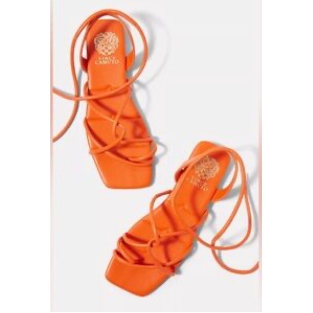 Vince Camuto Almindas Orange Strappy Lace Up Square Toe Flat Sandals Womens 7.5M
